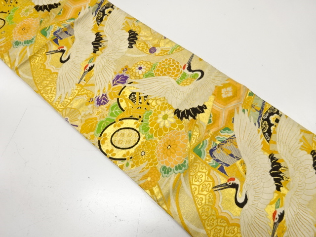 JAPANESE KIMONO / ANTIQUE NAGOYA OBI / WOVEN CRANE WITH DRUM & FLOWER